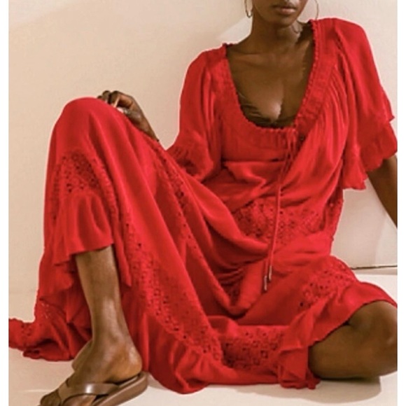 Free People Dresses & Skirts - Free People bohemian whimsy fairy flowing oversized  Red Maxi Dress small